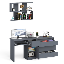 Комод три ящика МК800.1 с компьютерным столом Мори МС-1 правый и навесной полкой 900