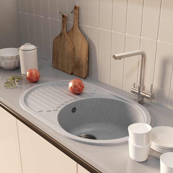 Кухонные мойки, Мойка ML-GM16 овальная с крылом, 730*460*180мм NEW*