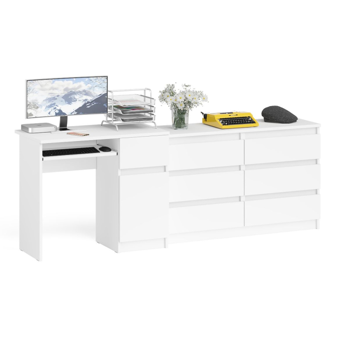 Домашние кабинеты, Компьютерный стол МС-1 с дверкой и ящиком справа и комодом на 1200 6 ящиков Мори