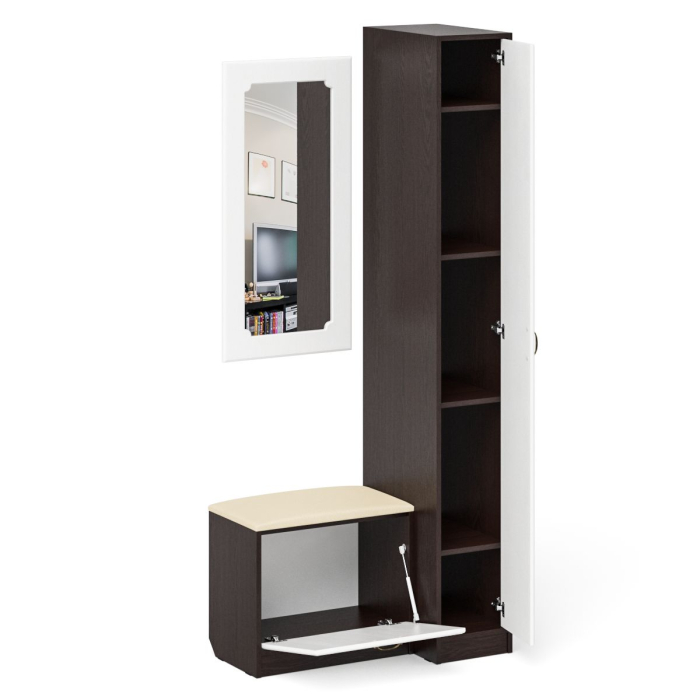 Прихожие, Обувница с сиденьем и зеркалом и пенал П-6-500 фрезеровка ромб