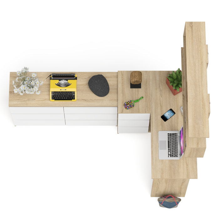 Домашние кабинеты, Стол компьютерный угловой МС-16 левый Мори с полкой для книг и широким комодом