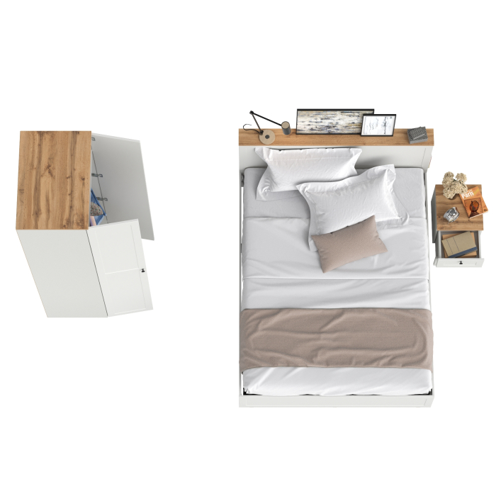 Спальные гарнитуры, Двуспальная кровать Остин с ортопедическим основанием с платяным шкафом 13.224 и тумбой прикроватной