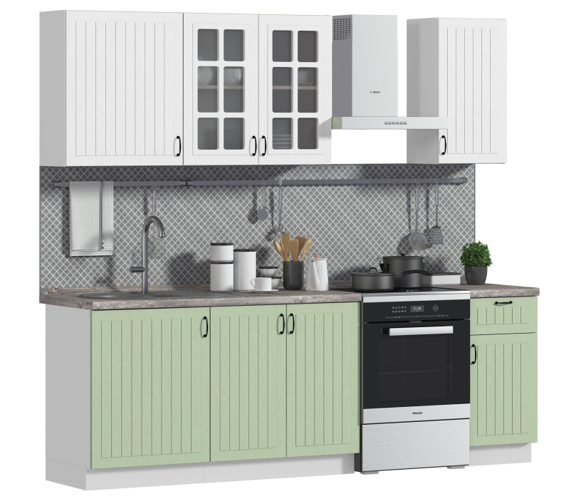 Кухонные гарнитуры, Кухня Регина Белый/МДФ Дуб Белый, Шервуд 1,8-2,4 м