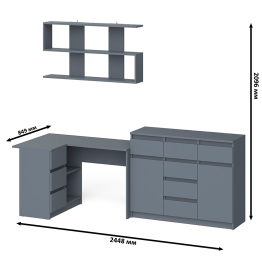 Стол компьютерный угловой Мори МС-16 левый с комодом МК1200.4 и навесной открытой полкой 1200