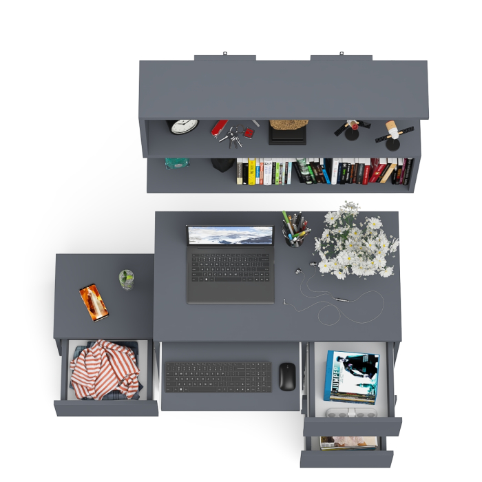 Прямые компьютерные столы, Компьютерный стол Мори МС-6 ящики справа с навесной полкой 900 и тумбой с ящиком