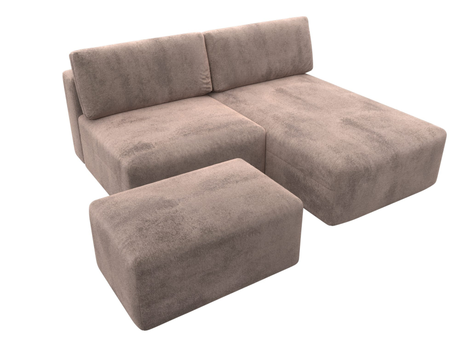 Диваны угловые в гостиную, Диван угловой модульный с пуфом Лига-060 НПБ угол универсальный, велюр TOWER