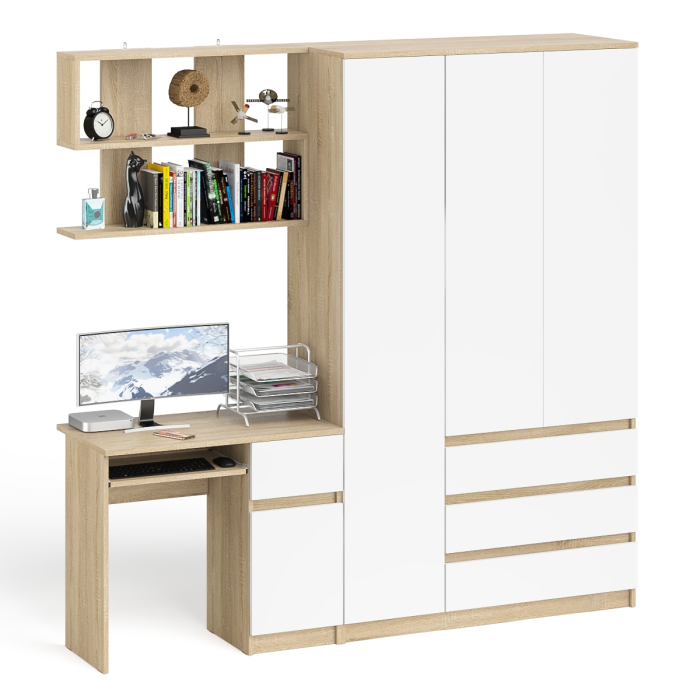 Домашние кабинеты, Шкаф-комод Мори МШ1200.1 со столом Мори МС-1 правый и полкой Мори 900