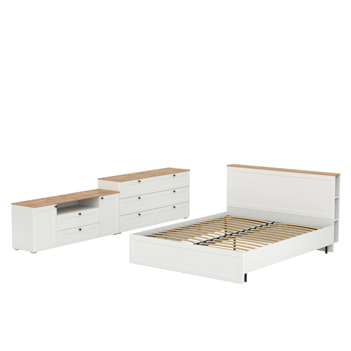 Спальные гарнитуры, Кровать двуспальная с ортопедическим основанием Остин с ТВ-тумбочкой и комодом 16.240