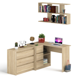 Комод на три ящика Мори МК800.1 с компьютерным столом для работы левый и открытой полкой