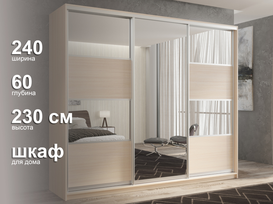 Шкафы-купе 3-х дверные, Шкаф-купе 3х дверный Кааппи 5 240х60