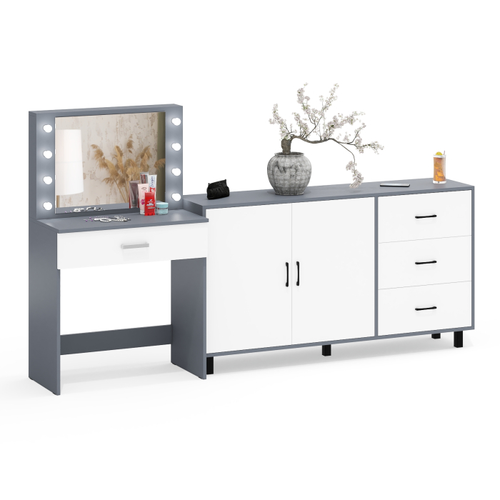 С зеркалом, Комод-тумба 123-1604 и туалетный столик с подсветкой СТ-4