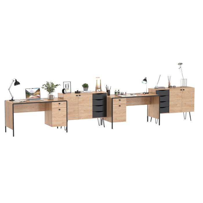 Домашние кабинеты, Место для работы и учёбы двоих людей Брюс из двух столов и двух комодов-тумб