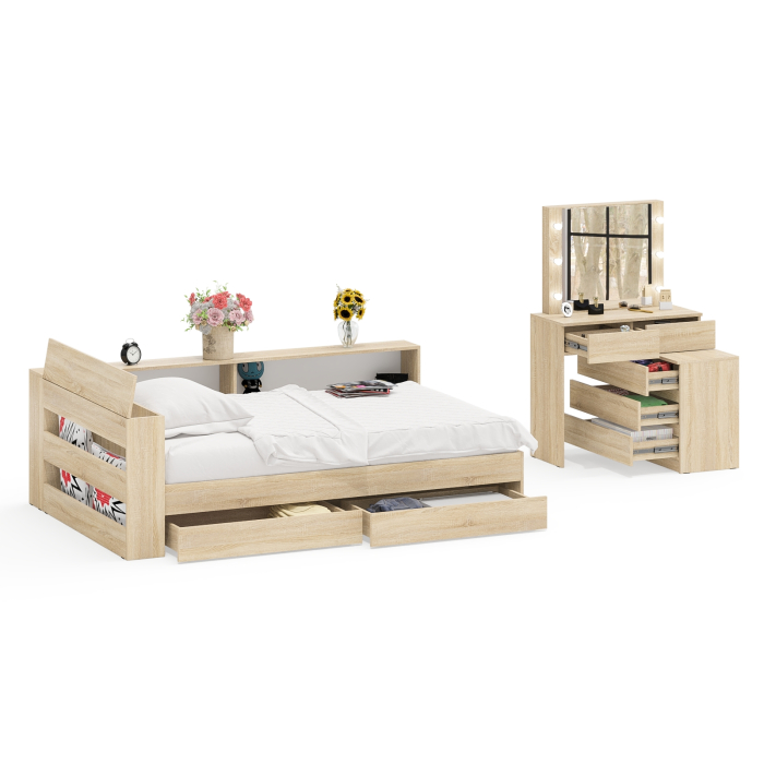 Спальные гарнитуры, Туалетный столик для спальни с подсветкой 110 и Ксения кровать 1200 с ящиками и прикроватный блок