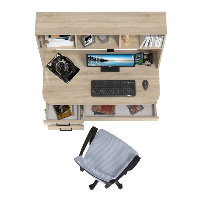 Прямые компьютерные столы, Стол компьютерный с надстройкой Сигма и компьютерное кресло серое