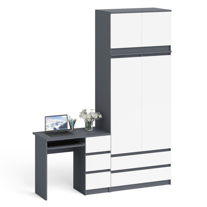 Компьютерные столы, Стол однотумбовый компьютерный МС-6 правый с шкаф-комодом 900 с антресолью Мори