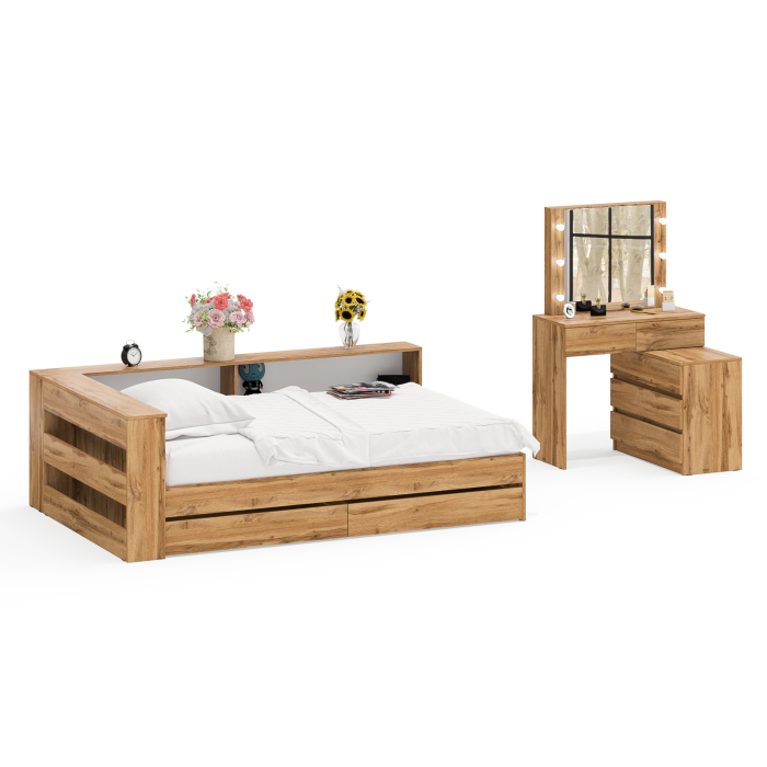 Спальные гарнитуры, Туалетный столик для спальни с подсветкой 110 и Ксения кровать 1200 с ящиками и прикроватный блок