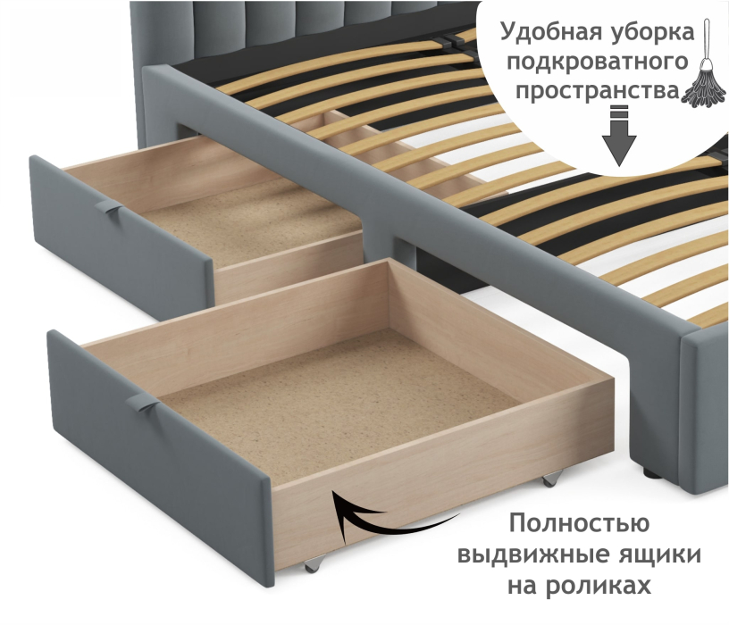 Мягкая кровать, Мягкая кровать-тахта Milena 1200 c ящиками