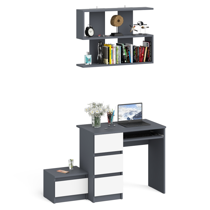 Прямые компьютерные столы, Стол компьютерный три ящика МС-6 левый с тумбочкой ТМП400 и навесной полкой 900 Мори