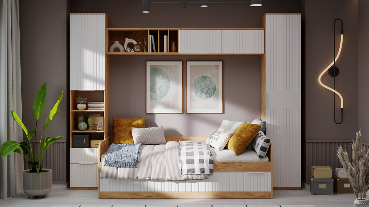 Стеллажи, Шкаф комбинированный Хилтон с 2 ящиками исп.2, дуб крафт золотой, белый матовый