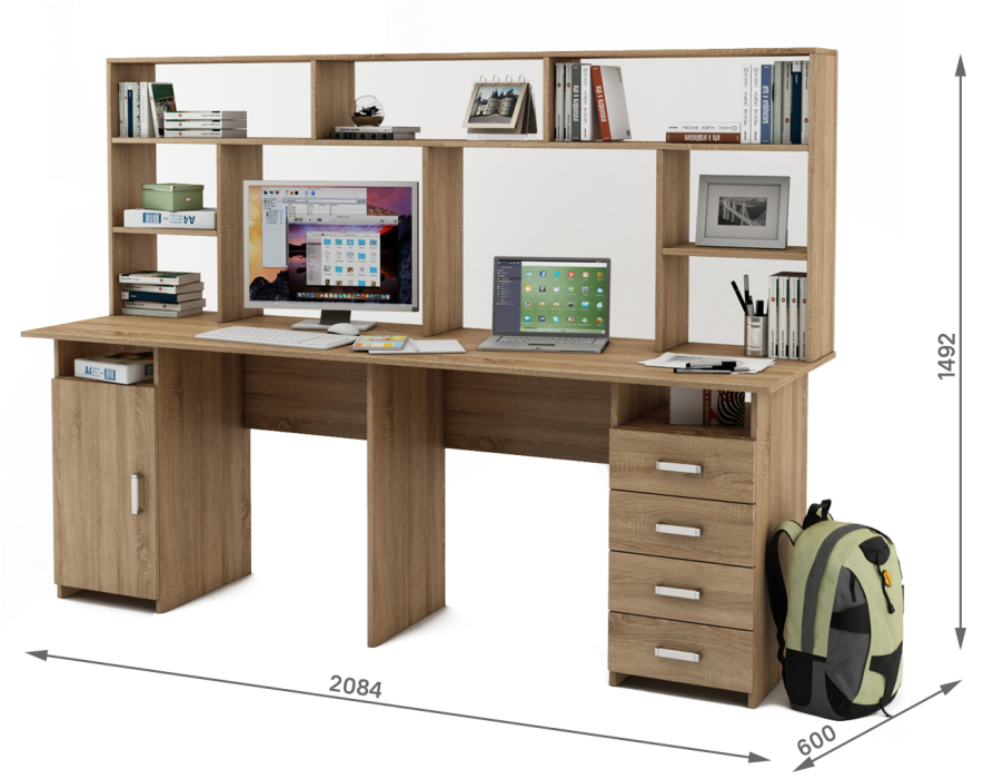 Прямые, Письменный стол Лайт-13 с надстройкой