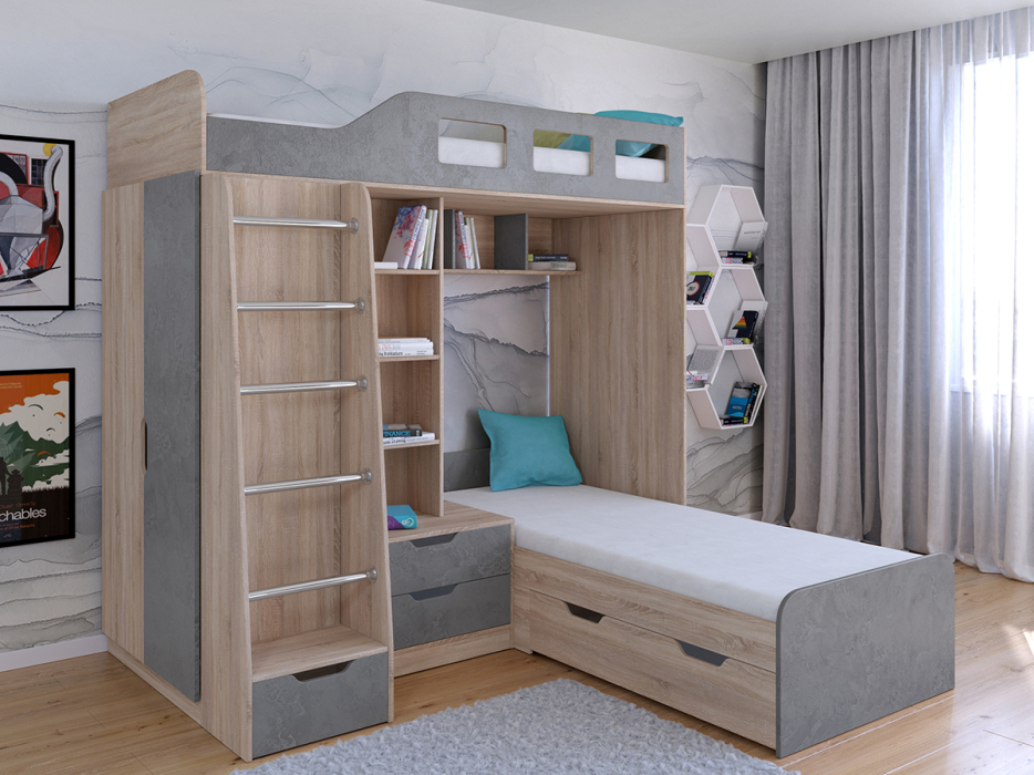 Для подростков, Кровать двухъярусная Астра 4 Дуб Сонома