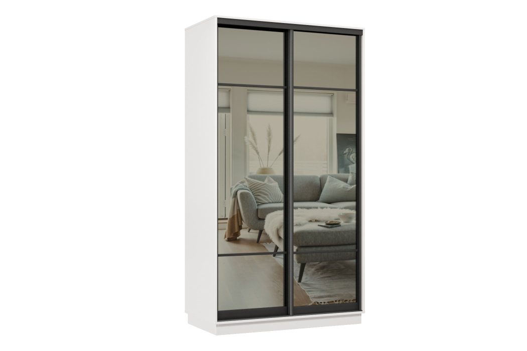 Шкафы-купе 2-х дверные, Шкаф-купе Премьер МИНИ 02 (11ЗГ;11ЗГ) фасады зеркало графит/двухдверный/Профиль чёрный муар