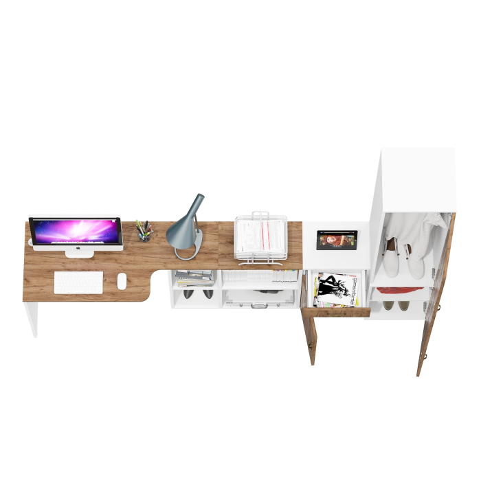 Домашние кабинеты, Стол-трансформер Лидер-8 с тумбой с ящиком и дверкой и пенал МД 21Б