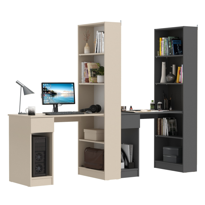 Прямые компьютерные столы, Два письменных стола Лайт 10.01 со шкафом с полками