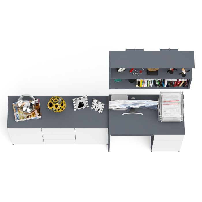 Домашние кабинеты, Компьютерный стол МС-1 тумба справа с комодом-тумбой и верхней открытой полкой