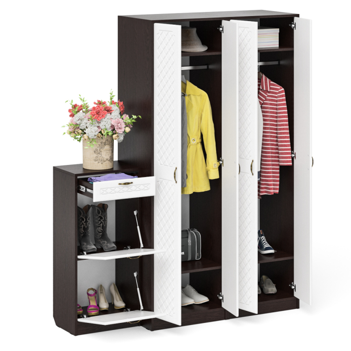 Прихожие, Тумба для обуви две секции и два шкафа в прихожую П-6 № 13 МДФ фрезеровка ромб