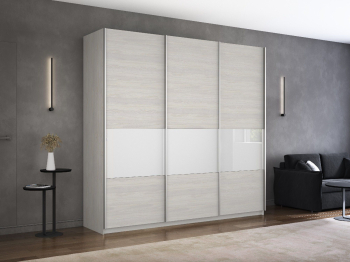 Шкаф-купе Широкий Прайм 3-х дверный ДСП/Стекло белое/Доводчики 240х57х230