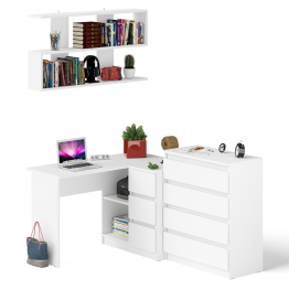 Книжная навесная полка Мори с угловым компьютерным столом МС-16 правым и комодом Мори МК800.4