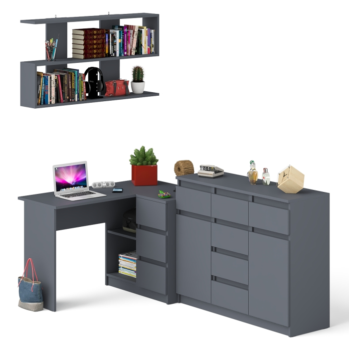 Домашние кабинеты, Угловой стол компьютерный Мори МС-16 правый с комодом МК1200.4 и открытой книжной полкой