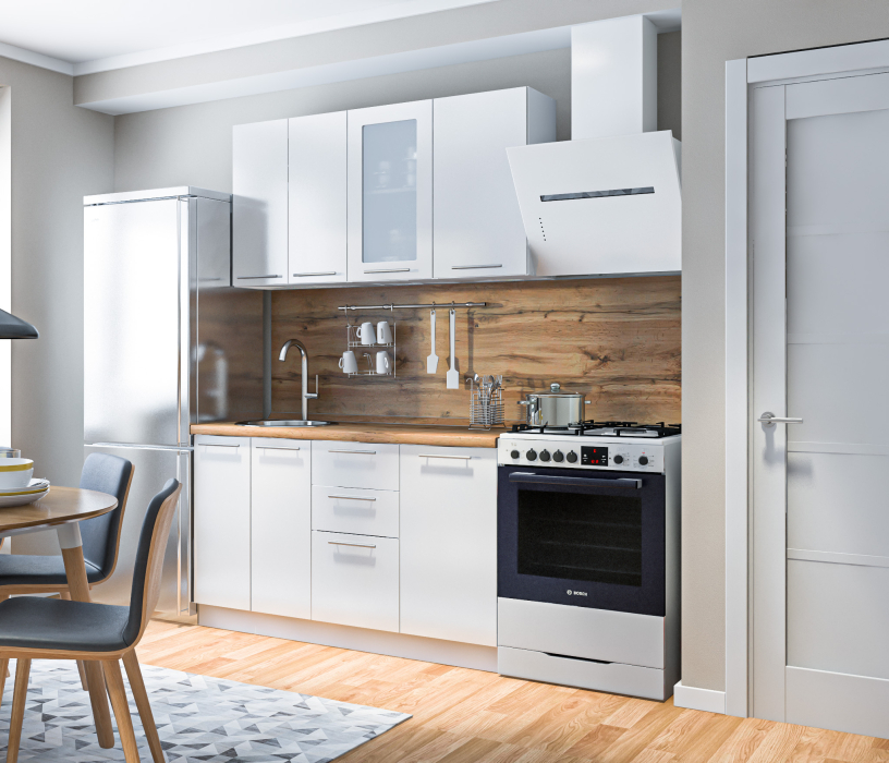 Кухонные гарнитуры, Кухонный гарнитур Регина Белый/Анна МДФ Белый глянец 1,4 м