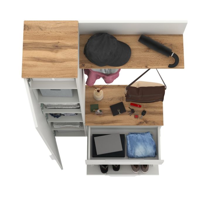 Прихожие, Тумба для обуви с пеналом для одежды и двумя вешалками Октава.