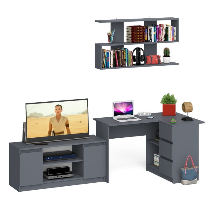 Домашние кабинеты, Стол угловой компьютерный Мори МС-16 правый с книжной полкой и ТВ-тумбой МТВ1200.1