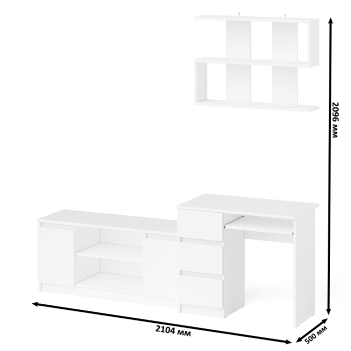 Прямые компьютерные столы, Мори стол компьютерный МС-6 левый с тумбой МТВ1200.1 и навесной открытой полкой