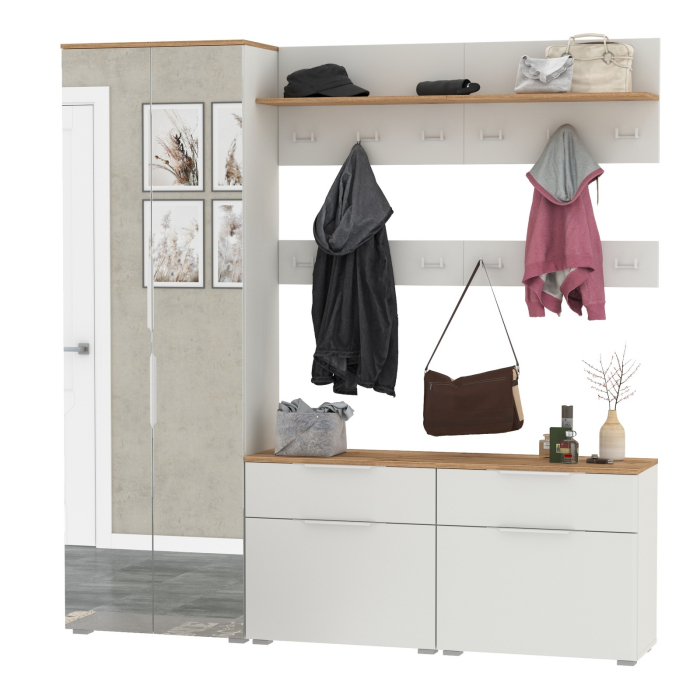 Прихожие, Шкаф для верхней одежды двери зеркало с обувницами и вешалками Октава