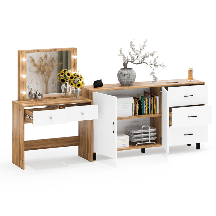 С зеркалом, Косметический столик с подсветкой СТ-5 в комплекте с комодом 123-1604