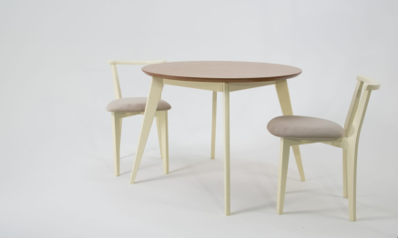 Стол Сканди К 100 слоновая кость/натур со стульями Франк слоновая кость велюр бежевый