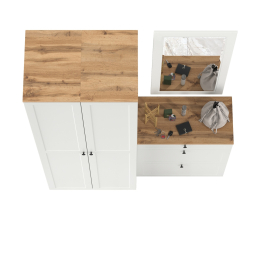 Тумба для обуви с зеркалом и два шкаф-пенала с полками Остин