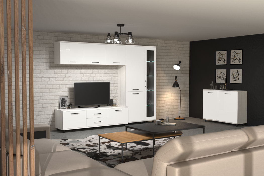 Стенки для гостиной, Модульная гостиная Грейс композиция 10  Снежный Ясень