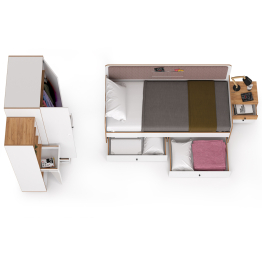 Вуди кровать, тумба, пенал и шкаф для одежды компоновка № 40