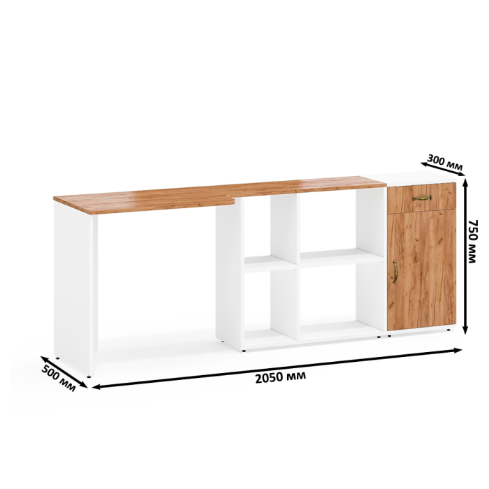 Домашние кабинеты, Письменный стол Лидер-8 с тумбой с ящиком и дверкой.