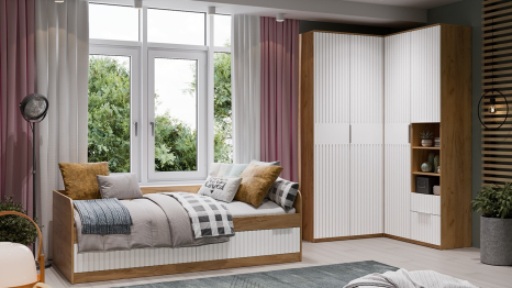 Шкаф комбинированный Хилтон 2-дверный с зеркалом исп.2.1, дуб крафт золотой, белый матовый