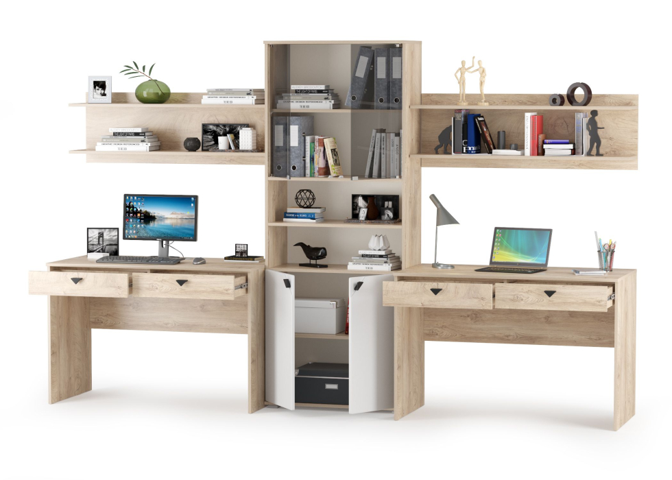 Детские комнаты, Столы с полками и большим стеллажом Бостон № 07