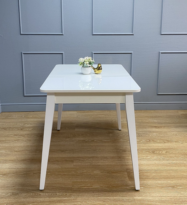 Обеденные столы, Стол KENNER 1100 M раздвижной, стекло белое глянец