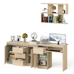 Стол компьютерный Мори МС-1 левый с верхней полкой и комодом с дверками и ящиками