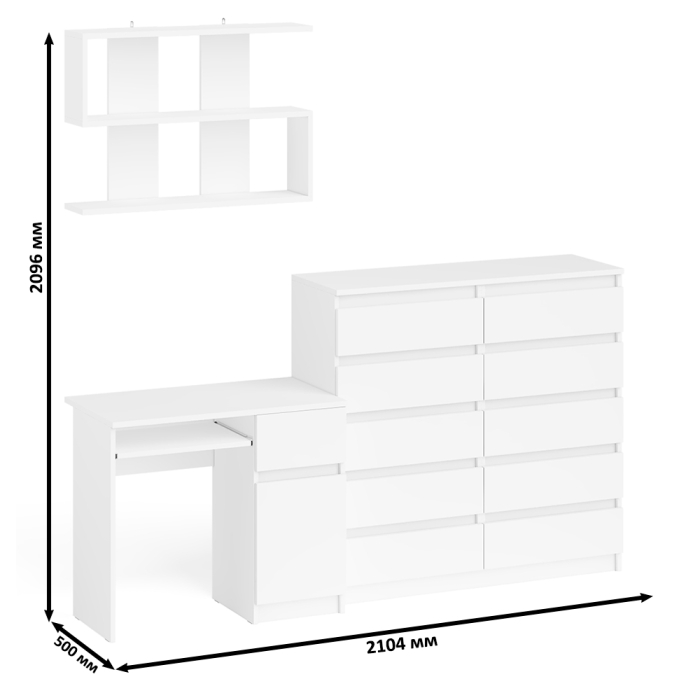 Домашние кабинеты, Стол компьютерный Мори МС-1 правый с комодом на 10-ть ящиков и навесной полкой 900