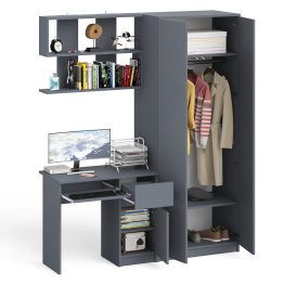 Компьютерный стол однотумбовый правый с ящиком и верхней полкой и платяной шкаф Мори МШ8001